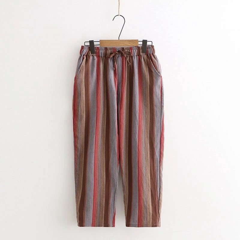 Women Clothes 2024 Summer Trendy Vintage Striped Beach Harem Pants Female Casual Streetwear Loose Trousers High Waist Pantalones