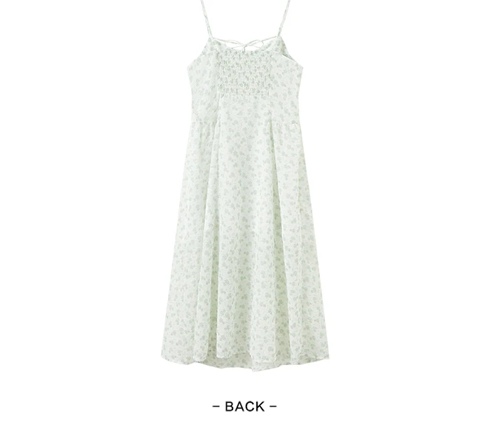 Vestido de mujer de gasa con tirantes altos y abertura, vestido de verano nuevo, vestido ajustado con flores fragmentadas, suave