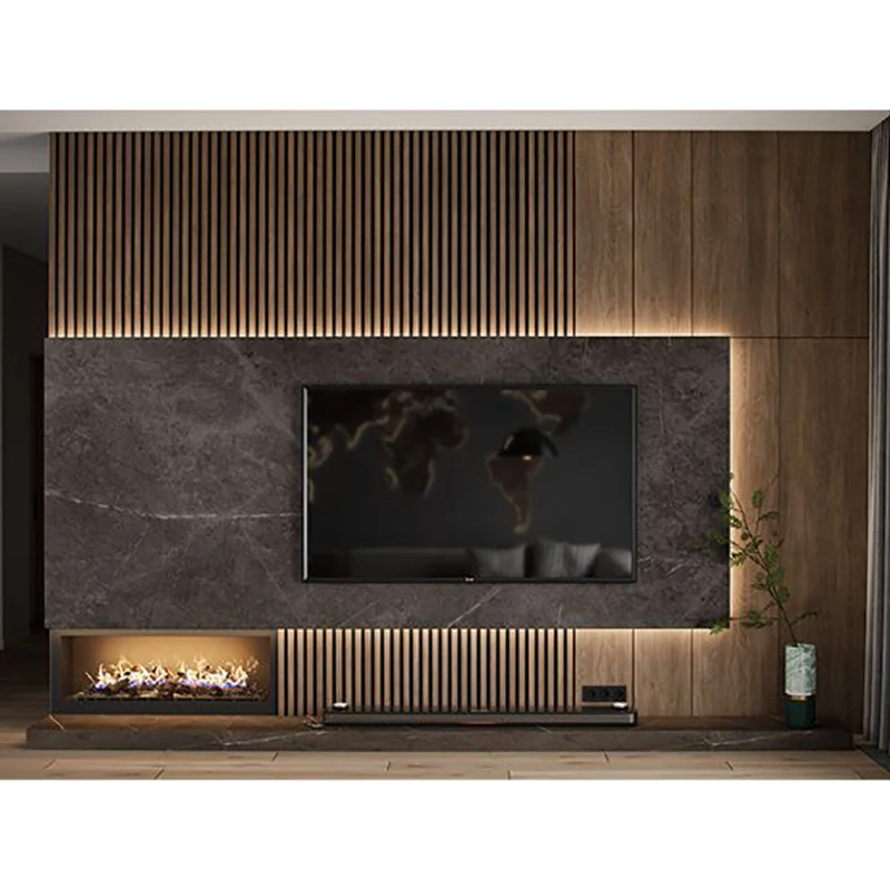 

New Stock Professional Design Cheap Tv Stand Cabinet Wood With Fireplace Gold Spark（Customized products vary in price）ly