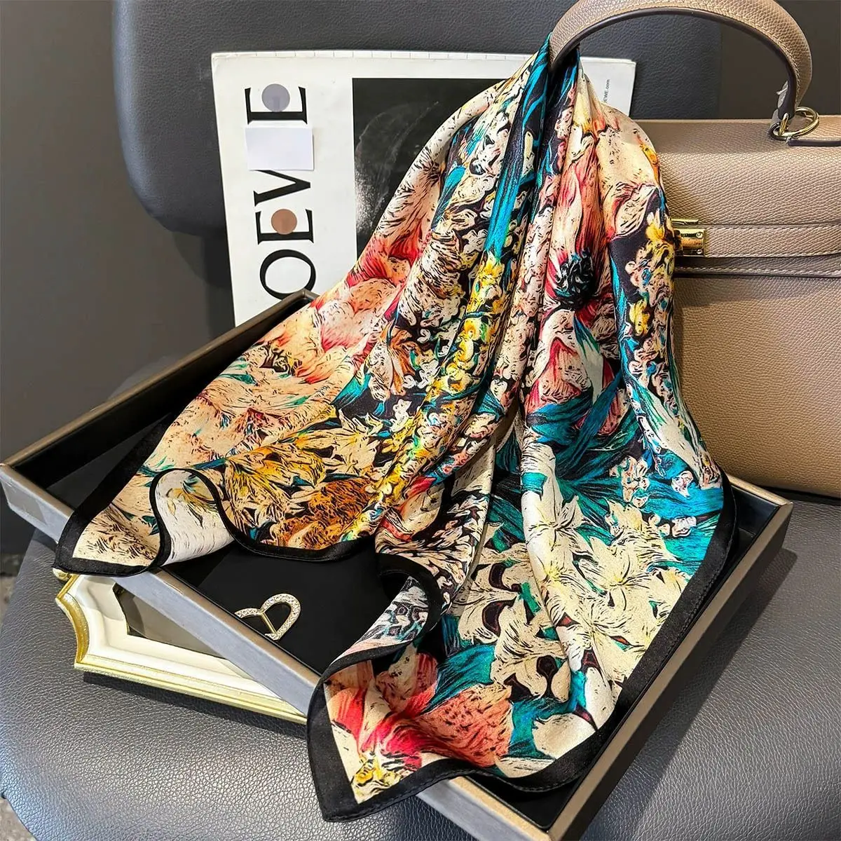 100% Mulberry Silk Square Scarf for Women