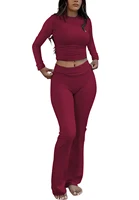 Women's Yoga Two-Piece Set Long-Sleeve Wide-Leg Activewear Set Casual Home Yoga Set Coordinated Set - Image 5