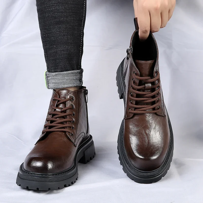 

Men's Leather Boots Spring and Autumn Leisure Boots Soft Bottom Comfortable Outdoor Tooling Boots British Fashion Boots