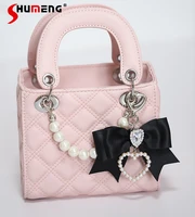 Japanese Girl Cute Handmade Pink Shoulder Bag 2023 Fall New Mine Mass-Produced Sweet Cool Bow Love Rhinestones Handbag for Women 1