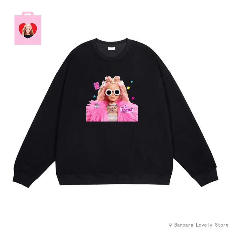 

Barbie Hoodies Autumn Vintage Retro Long Sleeved Loose Hoodies Women Clothing Casual Sweatshirt Y2k Lovers Wear Girlfriend Gifts