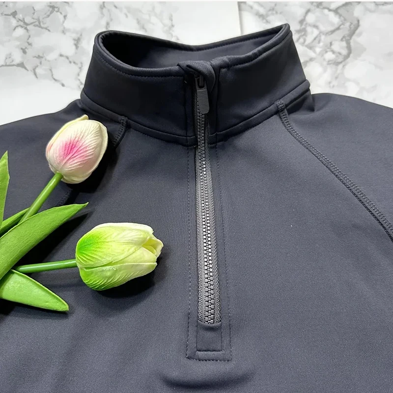 MXLLINA Plush Thickened Equestrian Tops Sports Long Sleeve T-Shirts Women Winter Riding Horse Blouse Zipper Competition Layer 5