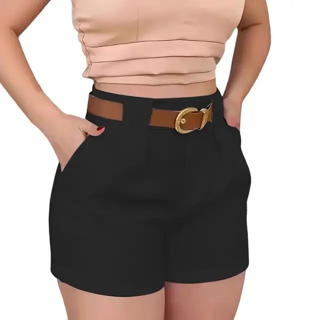 شورت صيفي نسائي بخصر عالٍ وسحاب وأزرار وساق واسعة مع جيوب وقصّة مريحة 4