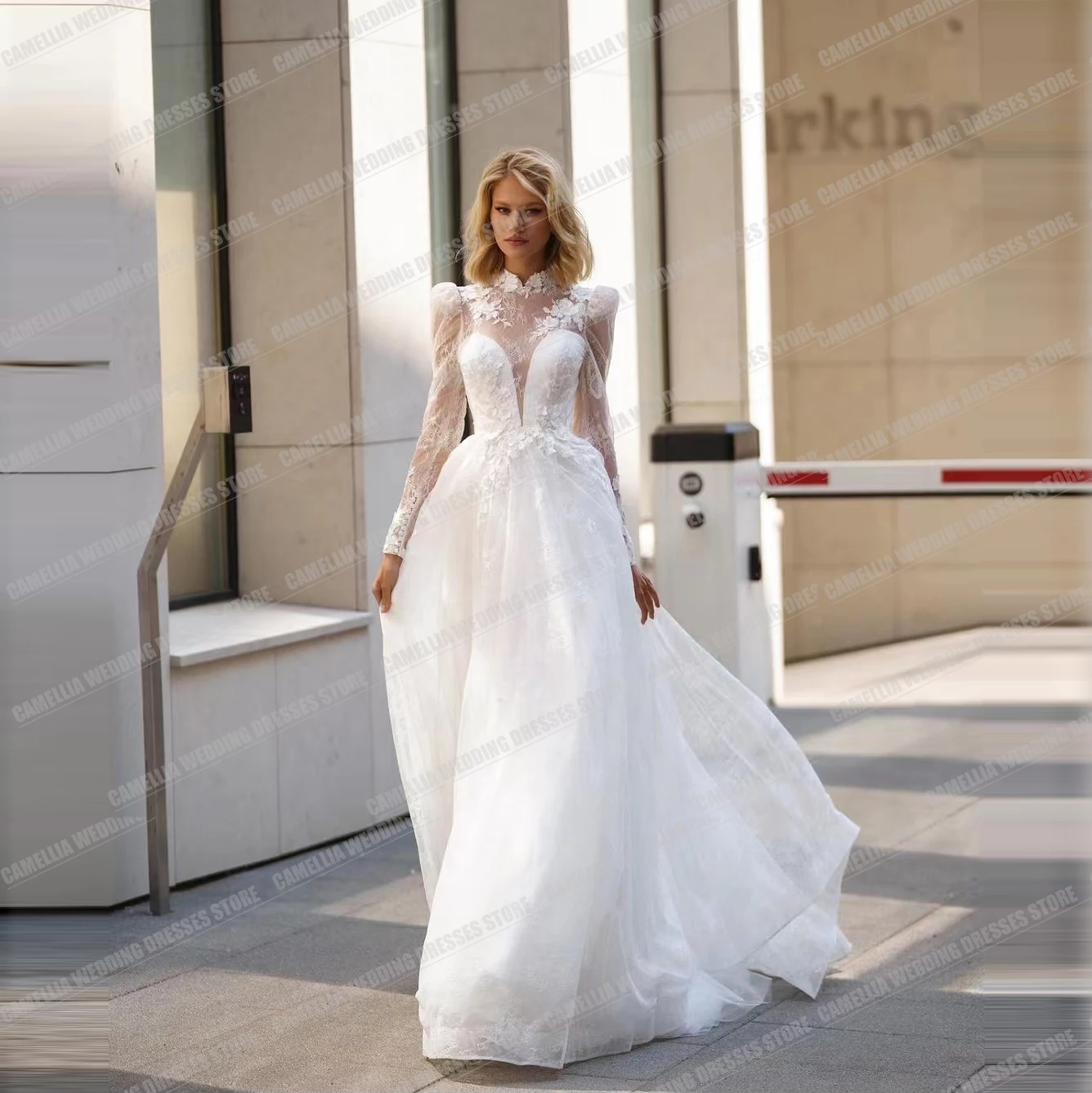 

Boho A Line Wedding Dresses For Women High Neck Sexy Lace Applique Backless Formal Beach Party Bridal Gowns Vestidos Para Mujer