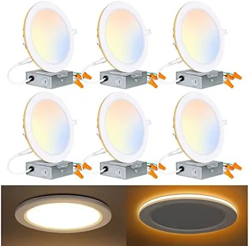 

Pack 8 Inch LED Recessed Ceiling Light with Night Light, CRI90, 27W=200W, 3200lm, 2700K/3000K/3500K/4000K/5000K Selectable, Dimm