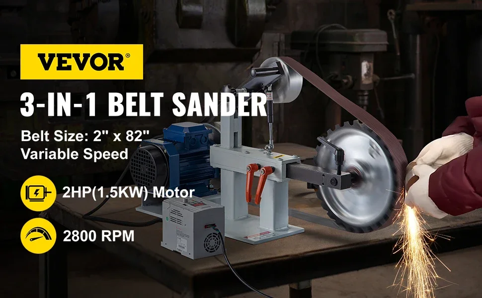 VEVOR Bench Sander Electric Belt Sander Belt Grinder Machine 1.5KW 2X82in Variable Speed 3 Mode for Tool Polishing Knife Making