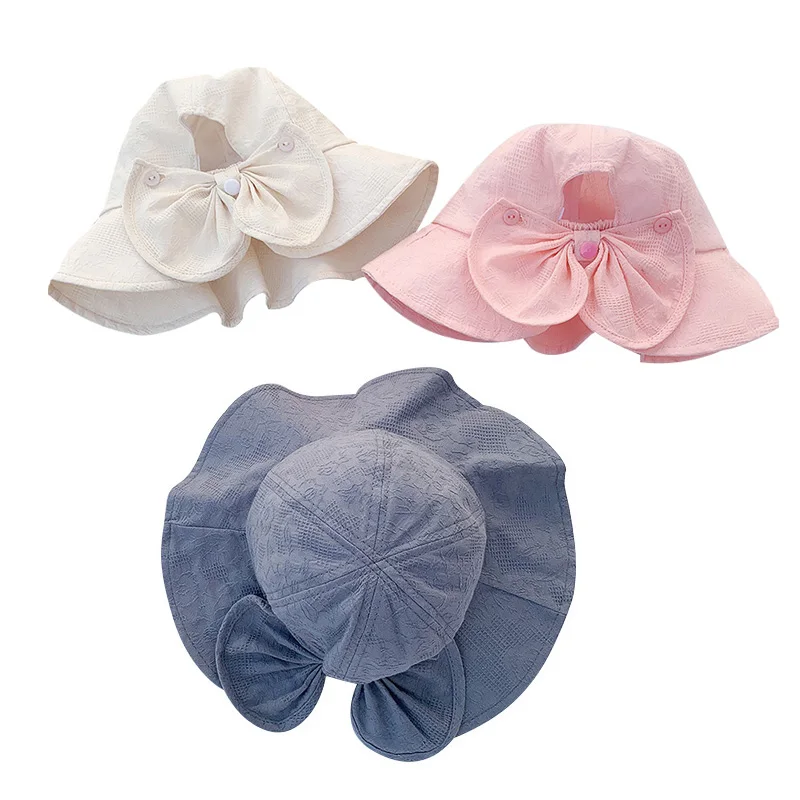Cappello da principessa per ragazze Cappello da sole estivo per bambini con fiocco grande Cappellino da sole per bambini a tesa larga da viaggio Accessori per neonati 1-3 anni_voghion.com