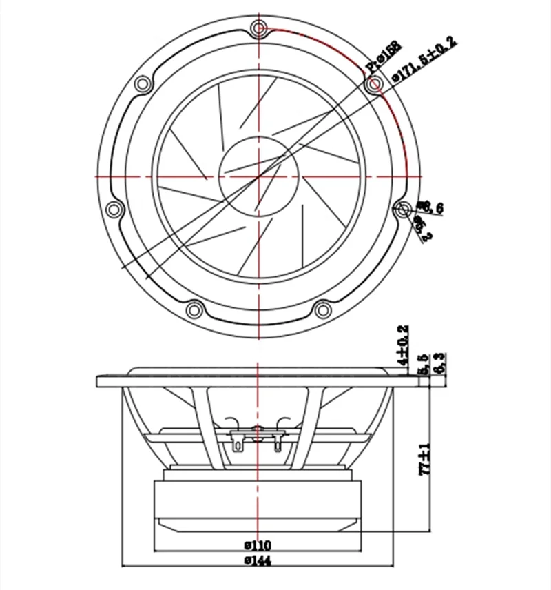 EY-04 6.5-inch Cast Aluminum Basin Frame Coated With Plastic Paper Diagonal Long Stroke Mid-woofer HIFI 5ohm Speaker (1PCS)