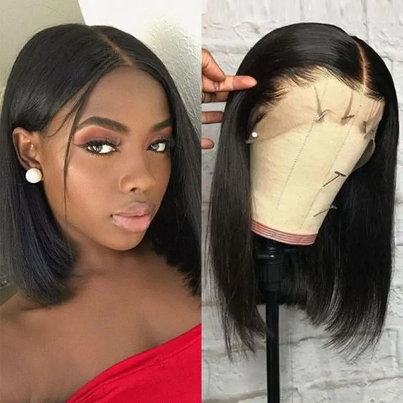 

Black Synthetic 13X4 Lace Front Wigs Short Bob Glueless Heat Resistant Fiber Natural Hairline Middle Parting For Women To Wear
