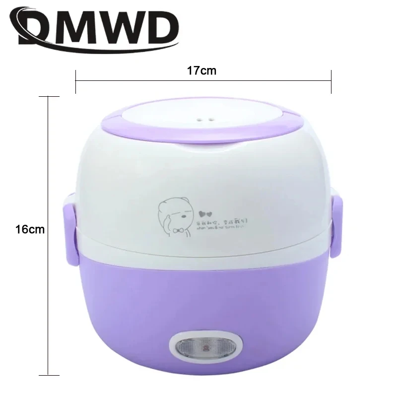 110V Portable Electric Heating Lunch Box Mini Rice Cooker Stainless Steel 2/3 Layers Food Steamer Picnic Meal Container Warmer