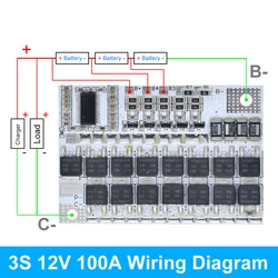 High-Current Lithium Battery Protection & Balance Charging Module (3S 12V 100A)