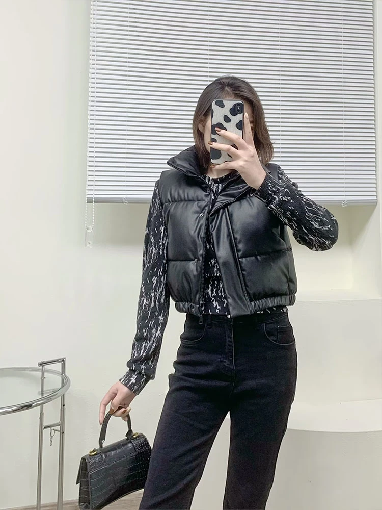 BSK & ZA & TRF4341804 Chaleco de algodón de imitación de cuero para mujer, chaleco Vintage con cremallera, Tops 2022| | - AliExpress