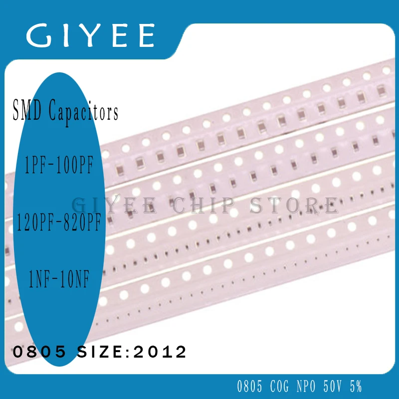 

50 шт./партия 0805 2012 50 в 5% COG NPO 1PF-100PF 120PF-820PF 1NF-10NF SMD конденсаторы