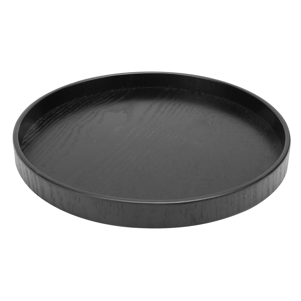 Wooden Black Round Tea Cup Tray Plates Holder Serving Teahouse Cafe Tea