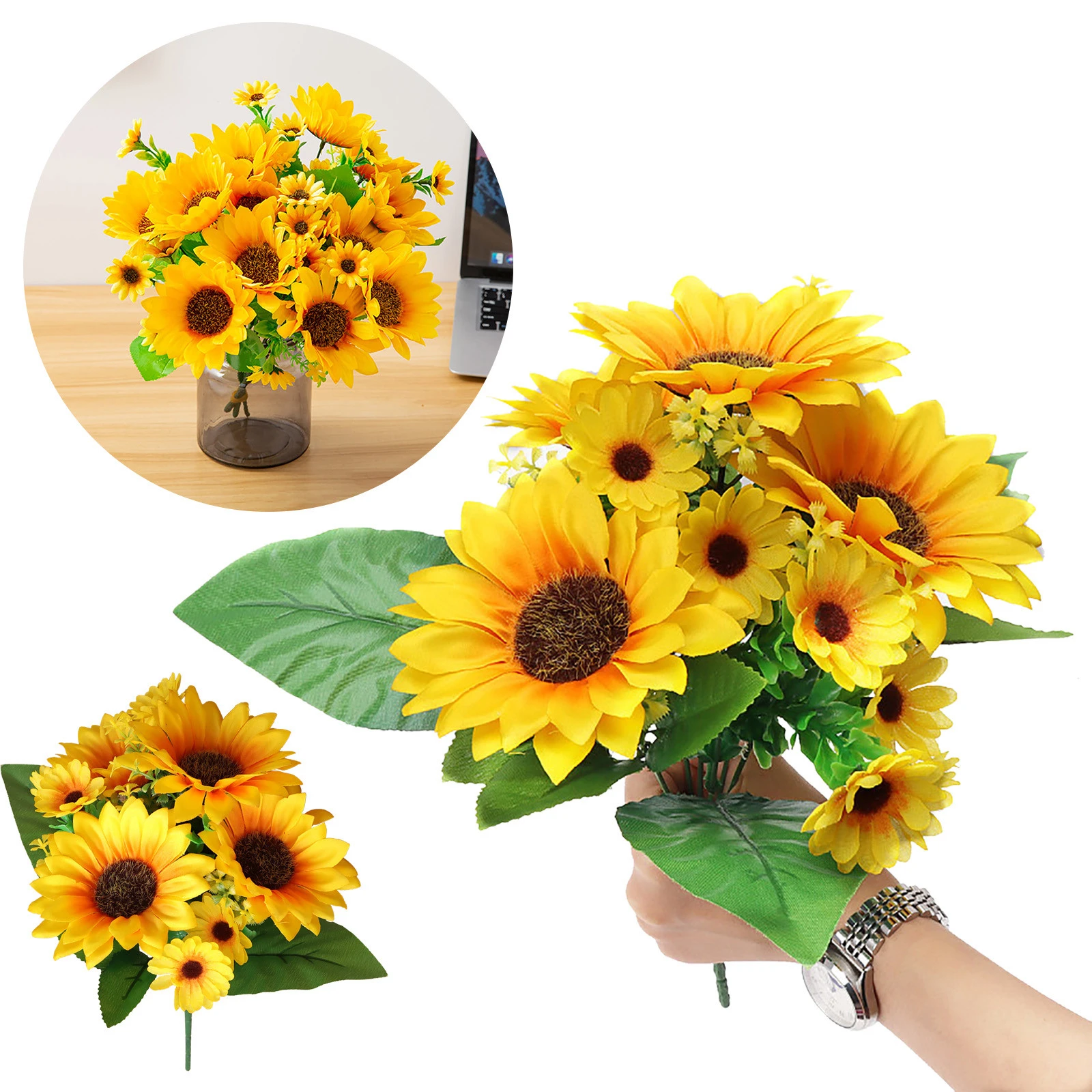 Tournesols Artificiels Tournesols artificiels en soie, 13 têtes, fausses fleurs, longues tiges,  Arrangement jaune en vrac | AliExpress