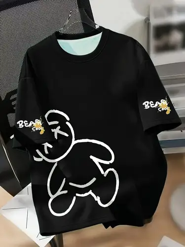 Summer men's round neck breathable T-shirt with cartoon bear print pattern suitable for daily and weekend gifting to friends - Image 3