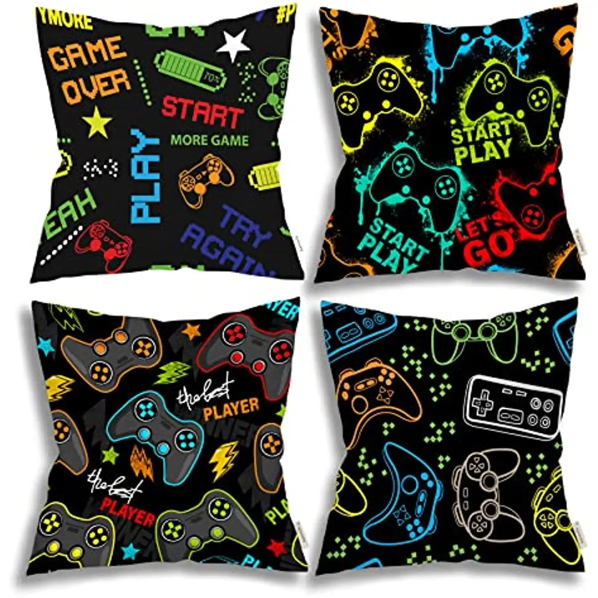 Set of 4 Gaming Gamer Gifts Pillow Cover Game Controller Throw Pillows Case Cushion Cover Decor for Boys Room Bedroom Sofa Couch