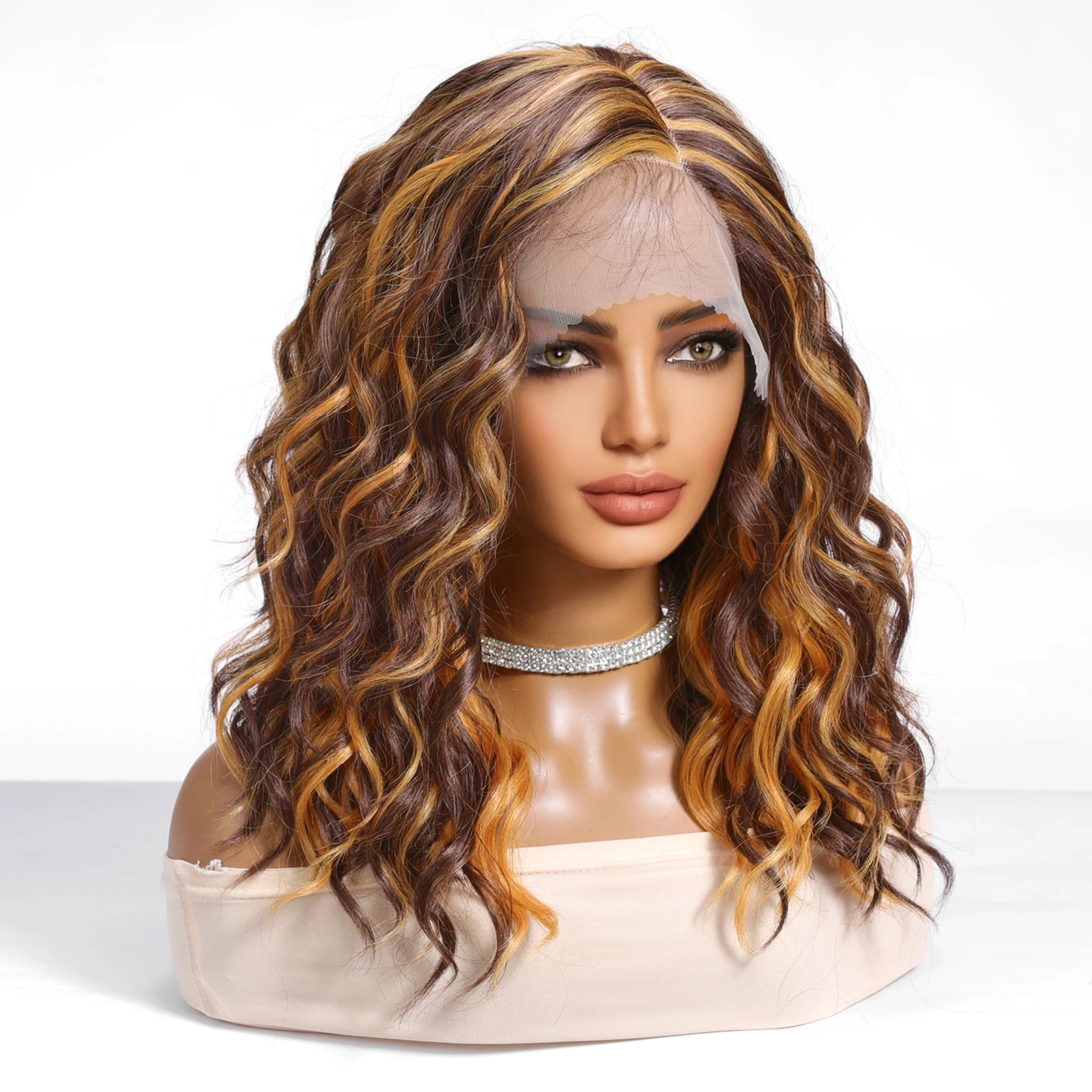 Synthetic Wig CharmSource Synthetic Lace Front Wigs Orange Brown Short BOB Wig with Side Part Daily Use Party Wig for Women Heat Resistant