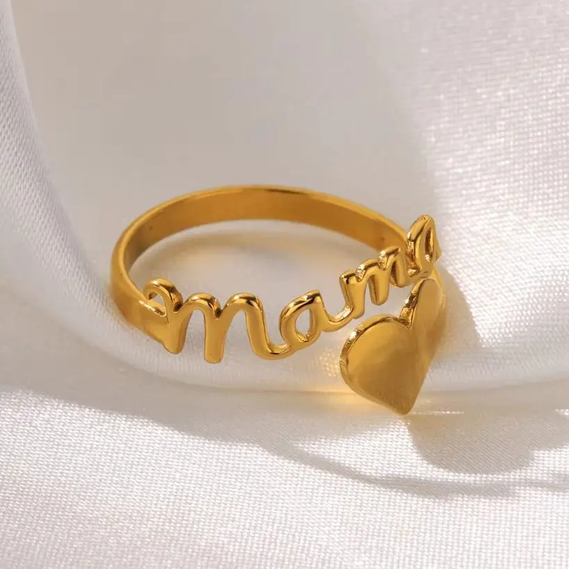Engraved MAMA Rings Heart Shape Stainless Steel Ring