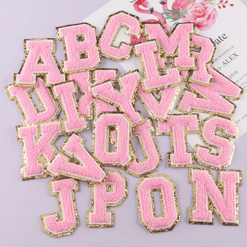 1PC 80MM Chenille Buchstaben Pailletten Rand Alphabet A-Z Nähen Eisen Auf Patches Bunte Abzeichen Für Name DIY kleid Jeans Applikationen Dekor – Detail 10