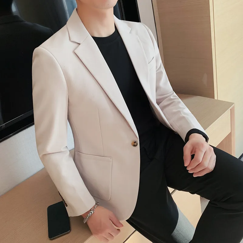 

2023 High Quality Gentleman Men Slim Casual White Suit Large Size Brands Men's business Casual Flow of Pure Color Blazers Men