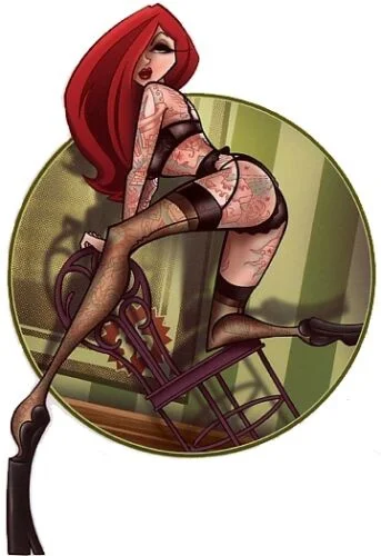 

For RARE SEXY SEDUCTRESS TATTOOED VINTAGE PINUP GIRL STICKER/ DECAL By Tyson McAdoo