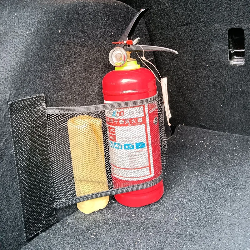 Car storage net Car Trunk Elastic Mesh Fixed Straps Car Interior Organizer Extinguisher Storage Net Bag Seat Back Fixing Bag Auto Accessories