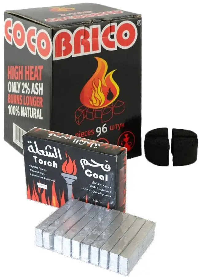 Уголь для кальяна кокосовый Cocobrico Kaloud (Кокобрико Калауд) по 96 куб + древесный Torch