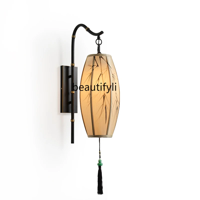 

New Chinese Style Wall Lamp Modern Bedside Bedroom Retro Lantern Chinese Style Zen Antique Wall Hanging Lamp