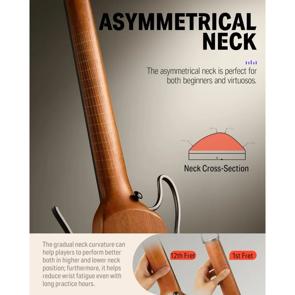 Guitar For Travel Portable-Light and Quiet Performance Headless Acoustic-Electric Guitar Mahogany Body with Removable Frames