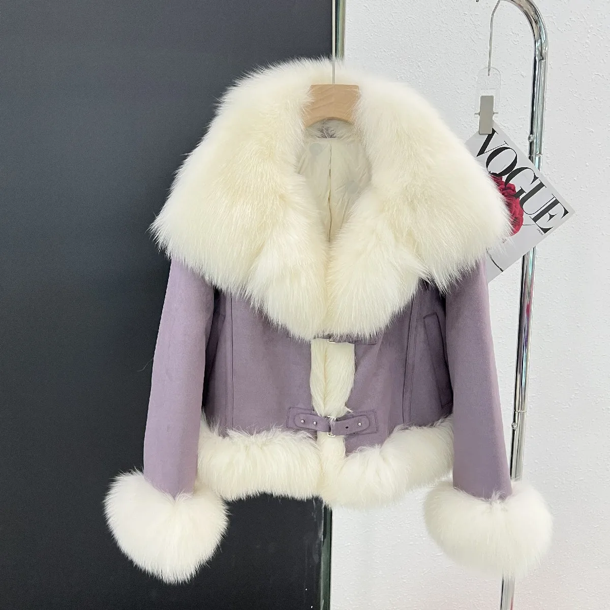 

2023 Autumn and Winter New Haining Fur Coat with True Fox Fur Collar, Goose Down Coat, Inner Tank, Women's Short and