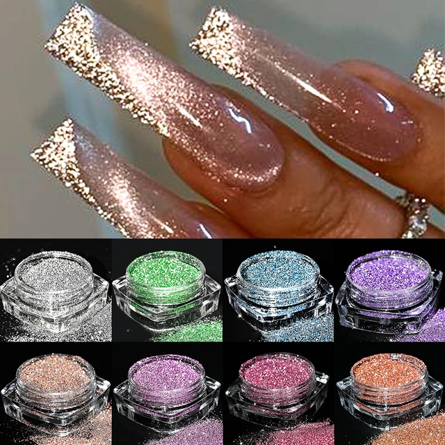 8-Pack Nail Art Glitter Powder Set Holographic Laser Sparkle Dust Chromatic Reflective Effect For Manicure Flake DIY Nail Design