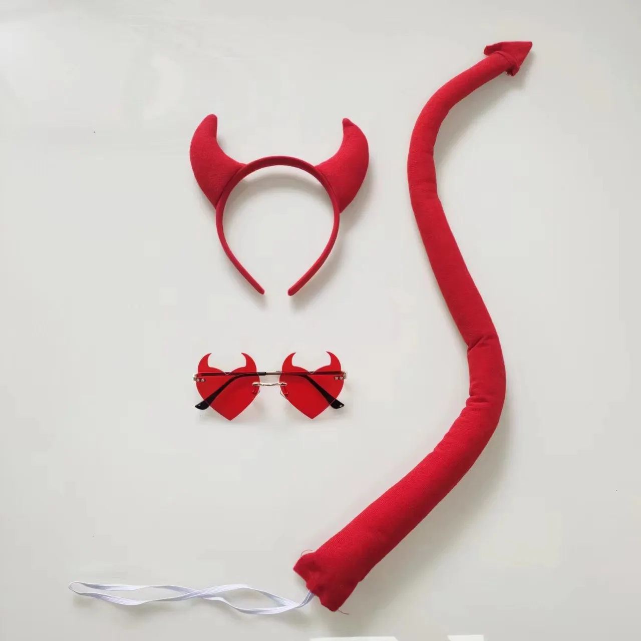 Animal Ear Red Black Demon Devil Headband Headwear Tail Bow Knot Tie Set Cosplay Costume Props Halloween Christmas Festival