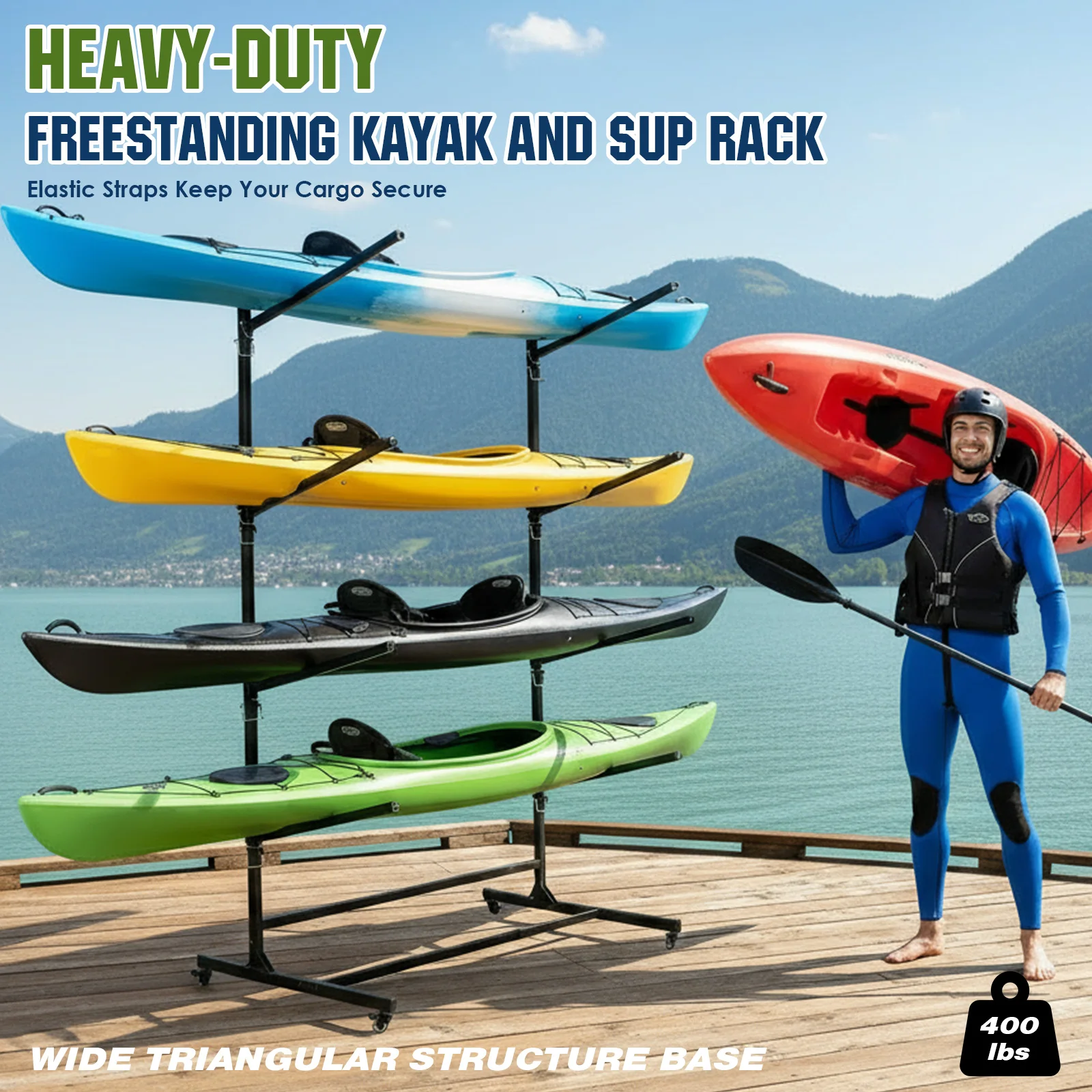 4-Tier Freestanding Kayaks and SUP Rack 100 Capacity Per Tier Heavy Duty Kayaks Stand Canoe Rack for Kayaks Boats