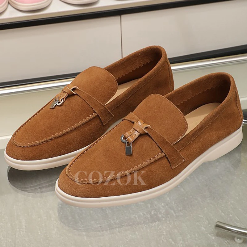 

Women Casual Shoes Autumn Unique Metal Decoration Concise Style Leisure Shoes Comfortable Foot Feel Lovers Loafers 2023 New