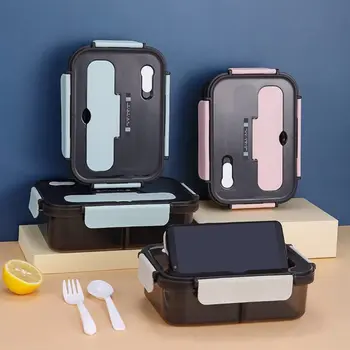 1500ml Portable Three Grid Lunch Box With Fork And Spoon Kids Students Adult Office Bento Box Microwave Food Storage Container 1