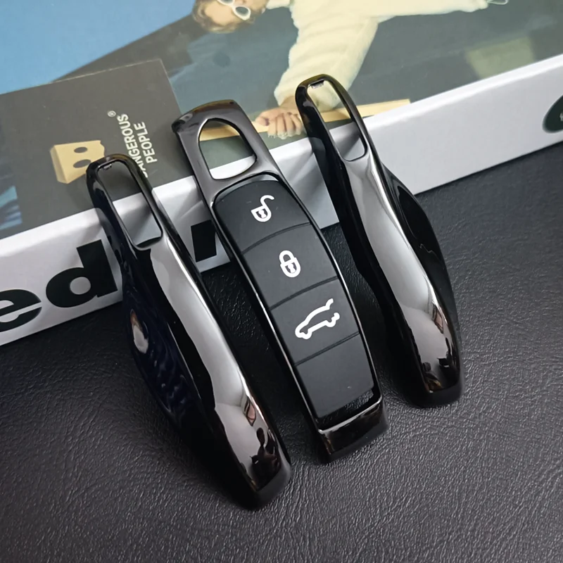 Schwarz für Porsche Panamera Carrera Macan Boxster Cayman Cayenne Taycan 911 970 981 991 Fernbedienung Auto Schlüssel Fall Abdeckung Fob Pad Optional