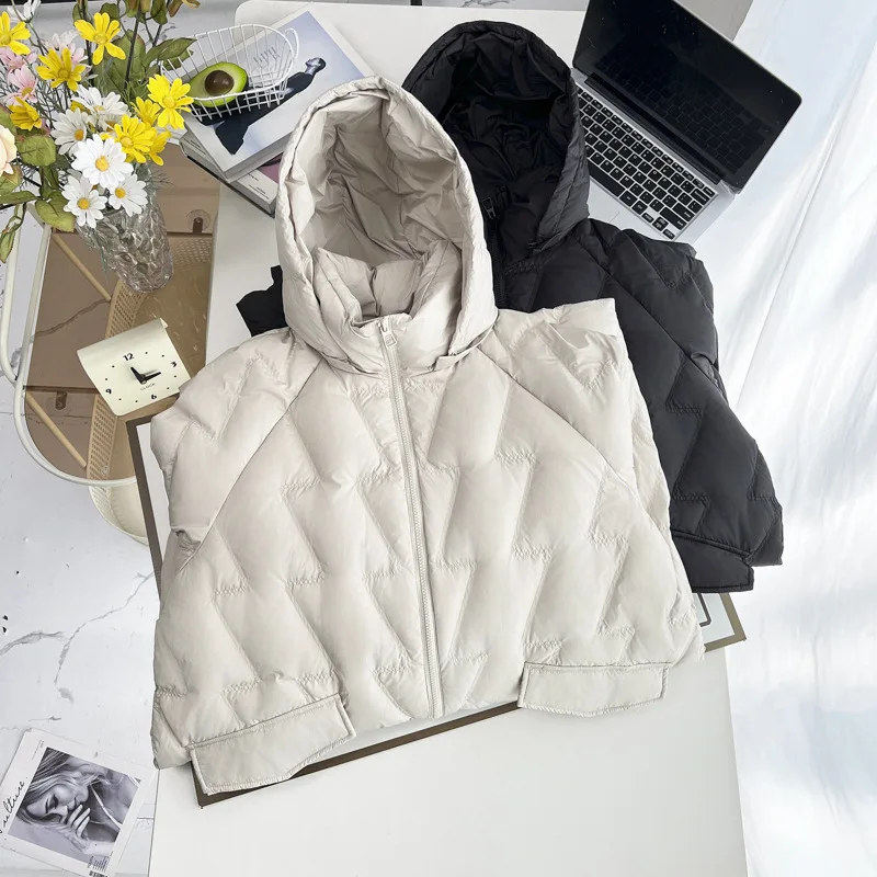 Plus Size Women Down Coat Winter Loose Thickening Z Pattern Hooded 50% White Duck Down Long Jacket 2786