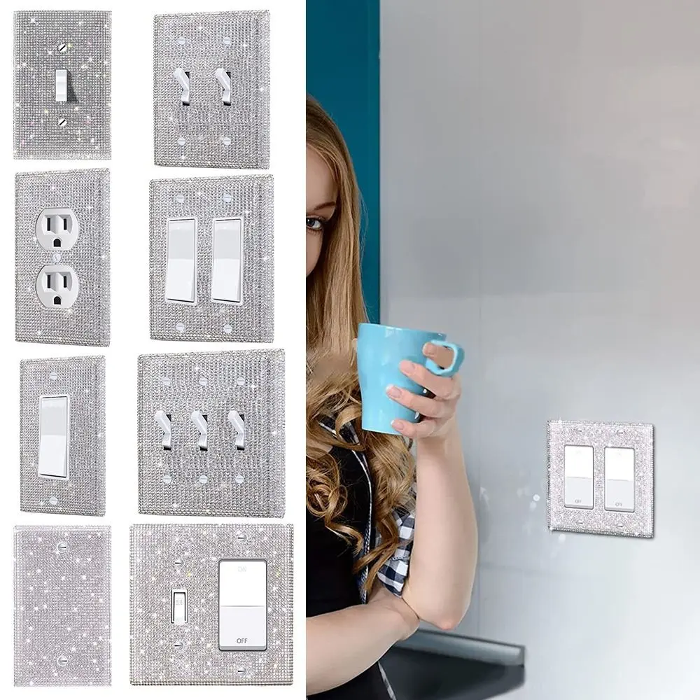 Wall Touch Switch Socket Light Switch Cover Pixel Style Switch Board US Standard Glitter Bling Plug Outlet Rhinestones Socket Frame Wall Plate Cover