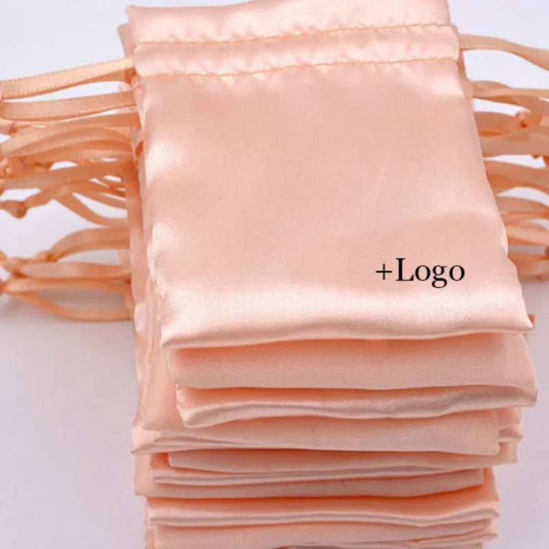 

Satin Drawstring Pouch High Grade Champagne Silk Jewelry Bag Necklace Bead Storage Gift Wrapping Sachet Soft Print Logo 50PCS