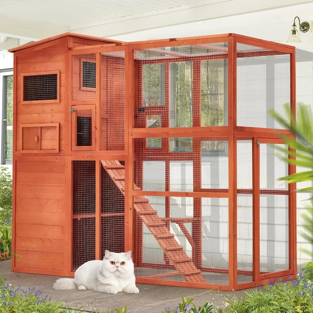 Catio Outdoor Cat Enclosure with Weatherproof Roof, Large Outdoor Cat House, Spacious Cage for Cats on Your Patio