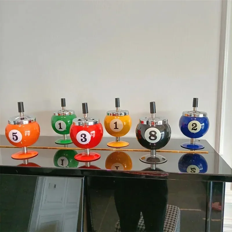 Creative Push Down Cigarette Ashtray Billiards Ball Ashtray Metal Smoking Ash Tray for Indoor or Outdoor Use metal ashtray