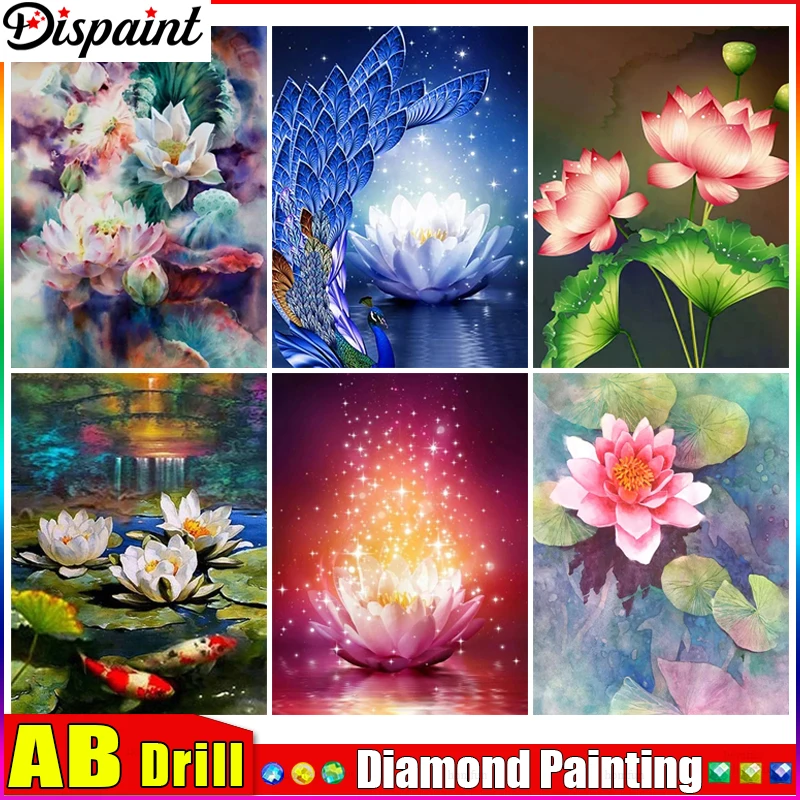 

Алмазная живопись Dispaint AB, полноразмерная/круглая вышивка с узором «Лотос», «рыба», вышивка крестиком, 5D картина из страз