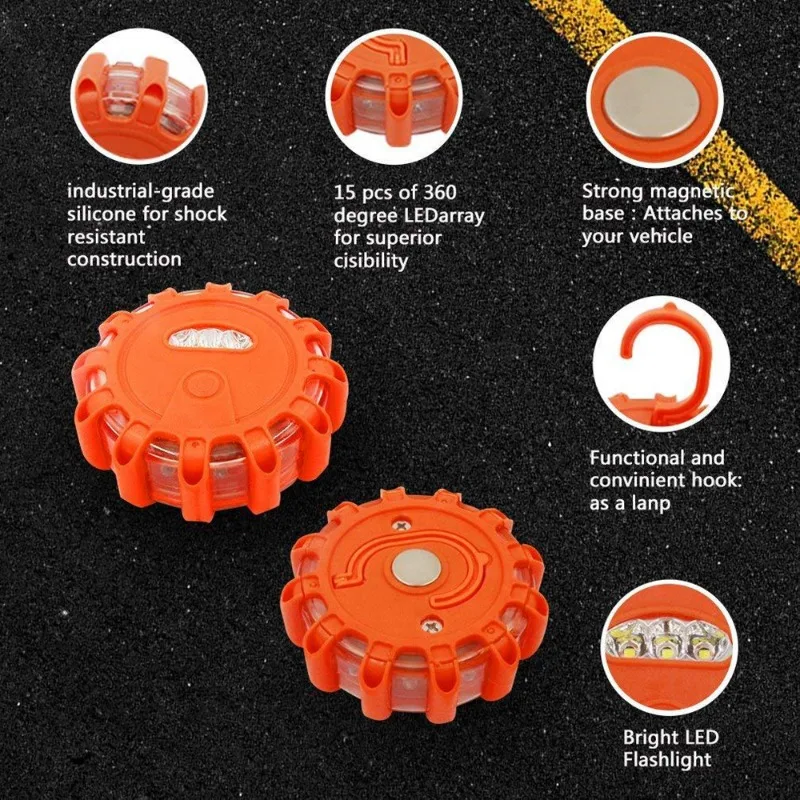 LED Light Emergency Light Car Strobe Light Magnetic Emergency Roadside Safety Light IP44 Road Flares Rescue Orange LED Strobe Warning Lamp Flashlights Car Beacon Lamps
