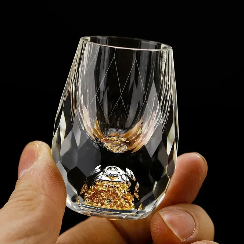 Copo de luxo em forma de gota de água com diamante, folha de ouro, copo de cristal de alta qualidade, presente para casa, copo de vinho forte