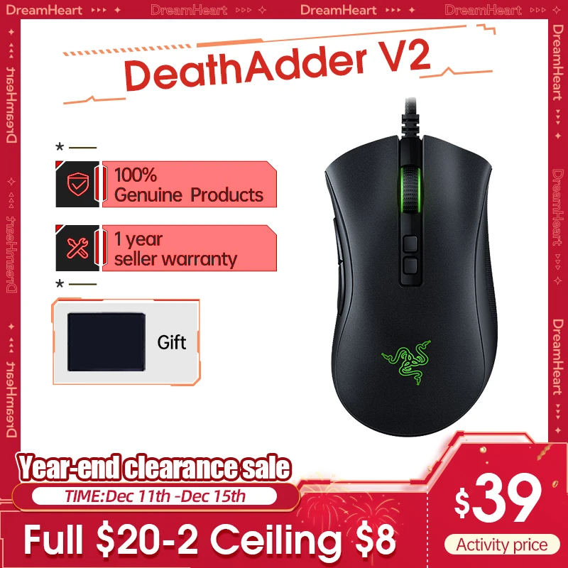 

Razer DeathAdder V2 Wired Gaming Mouse 20000DPI E-Sports RGB Light Cable Computer Mouse Gamer CF Macro Game Mice for Pc Laptop