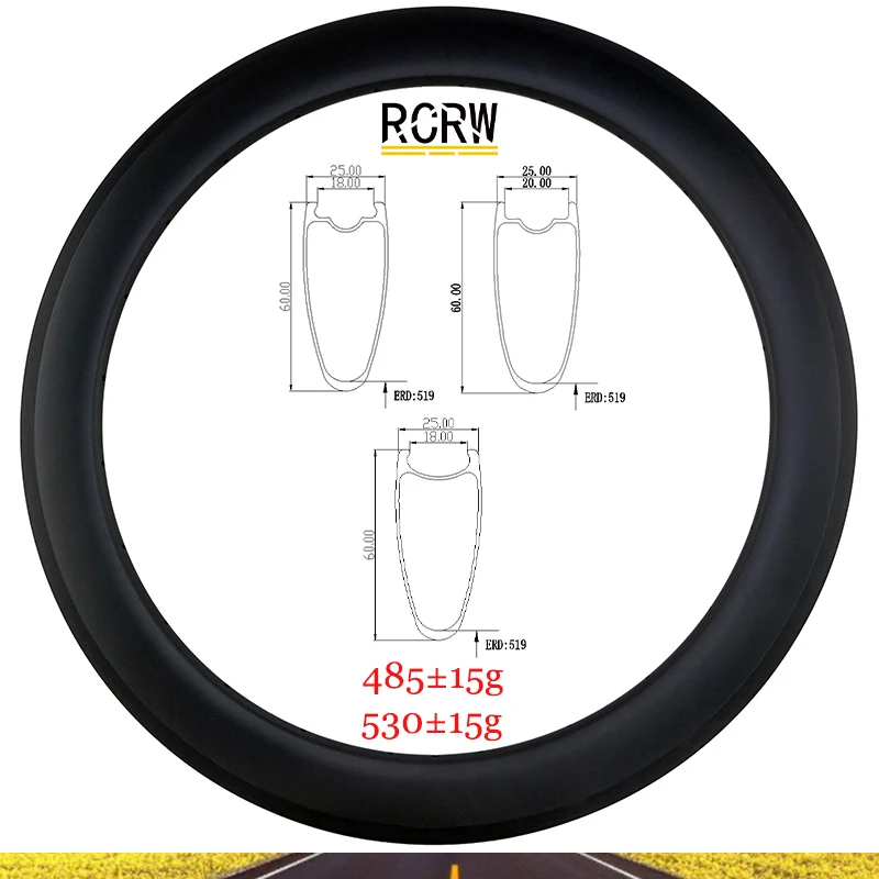 

700C 60X25mm Road 60mm Deep Carbon Rim 25mm Wide Clincher Tubeless Disc or V Brake Hook Hookless 16 18 20 21 24 28Hole Wheel